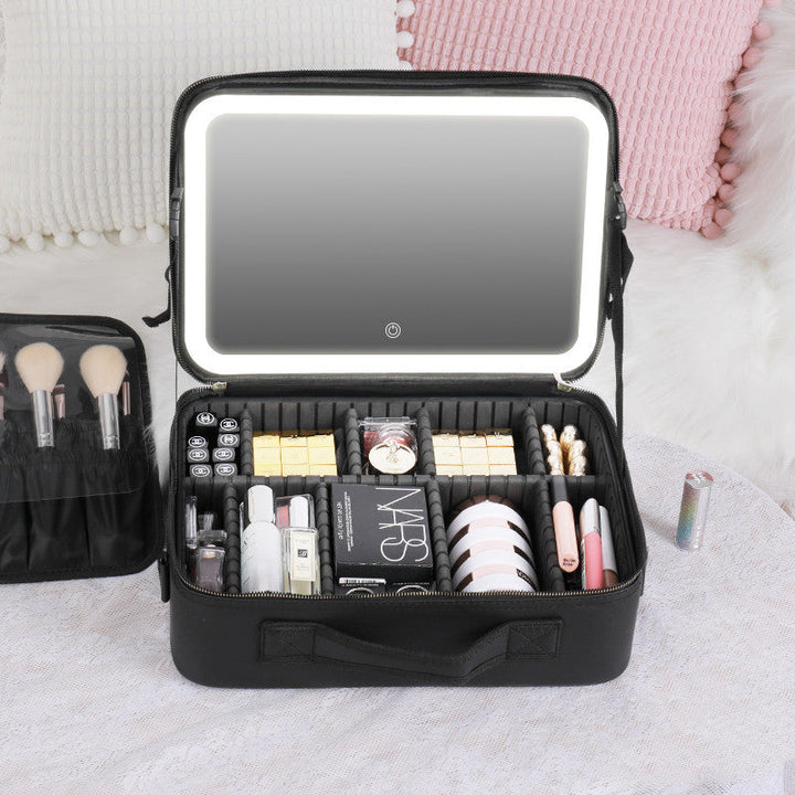 Smart LED Cosmetic Case With Mirror Cosmetic Bag Large Capacity Fashion Portable Storage Bag Travel Makeup Bags Image 4