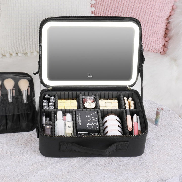 Smart LED Cosmetic Case With Mirror Cosmetic Bag Large Capacity Fashion Portable Storage Bag Travel Makeup Bags Image 1