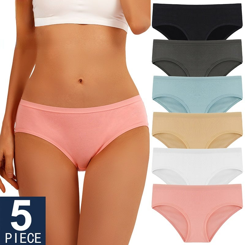 Women Fashion 5PCS Set Panties Cotton Underwear Solid Color Briefs Girls Low-Rise Soft Panty Underpants Female Lingerie Image 1