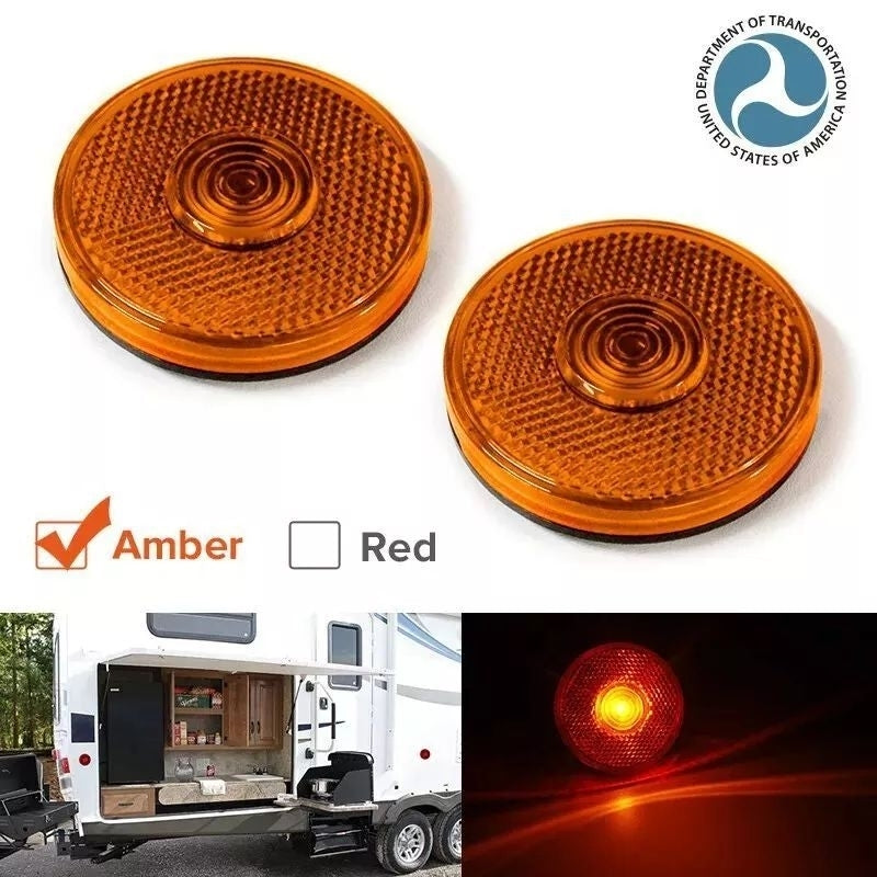 12V Amber LED Marker Clearance Side Lights 2PCS 2.5inch Waterproof Truck Trailer Image 1