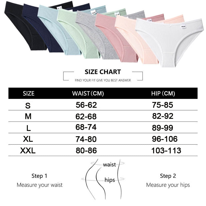 Women Fashion 3PCS/Set Panties Striped Underwear Solid Color Briefs Low-Rise Soft Panty Underpants Female Lingerie Image 3