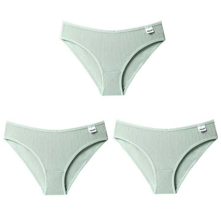 Women Fashion 3PCS/Set Panties Striped Underwear Solid Color Briefs Low-Rise Soft Panty Underpants Female Lingerie Image 4