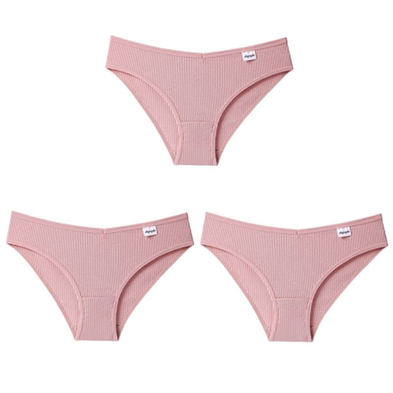 Women Fashion 3PCS/Set Panties Striped Underwear Solid Color Briefs Low-Rise Soft Panty Underpants Female Lingerie Image 4