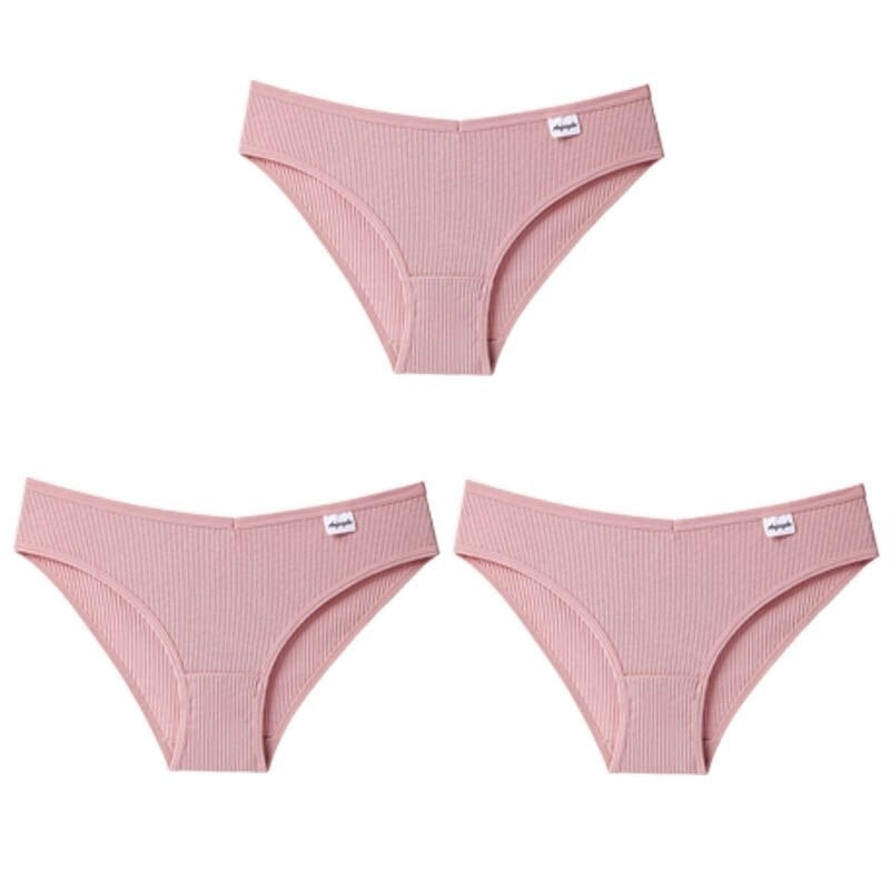 Women Fashion 3PCS/Set Panties Striped Underwear Solid Color Briefs Low-Rise Soft Panty Underpants Female Lingerie Image 1