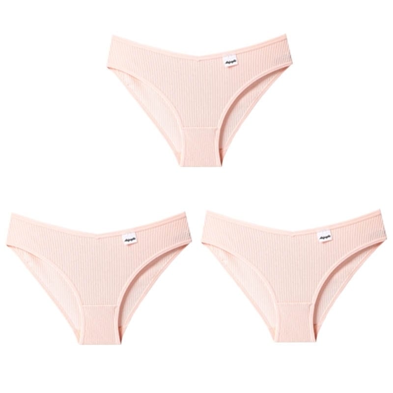 Women Fashion 3PCS/Set Panties Striped Underwear Solid Color Briefs Low-Rise Soft Panty Underpants Female Lingerie Image 9