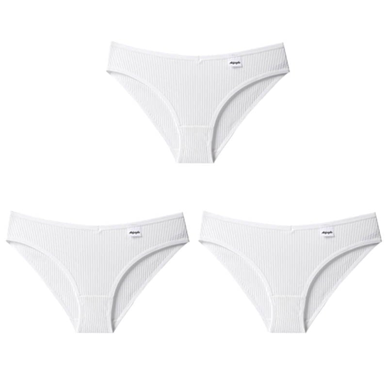 Women Fashion 3PCS/Set Panties Striped Underwear Solid Color Briefs Low-Rise Soft Panty Underpants Female Lingerie Image 11