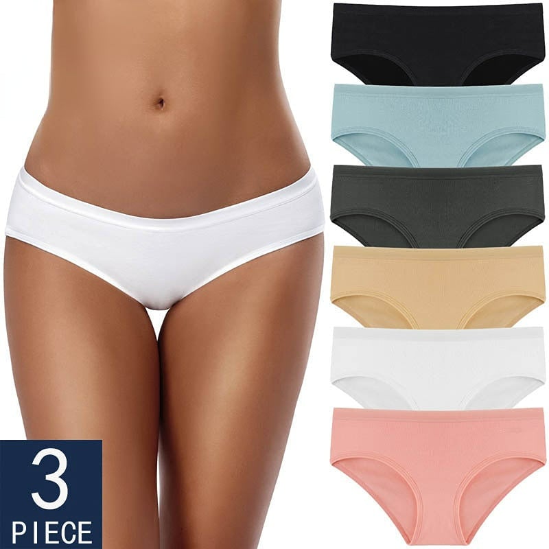 Women Fashion 3PCS/Set Panties Underwear Solid Color Briefs Low-Rise Soft Panty Underpants Female Lingerie Image 1