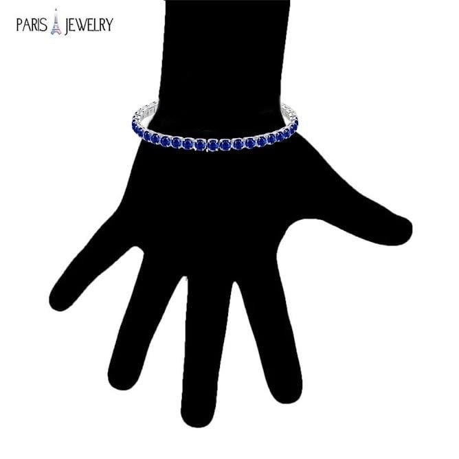 10k White Gold 6 Cttw Created Blue Sapphire Round Adjustable Tennis Plated Bracelet Image 4