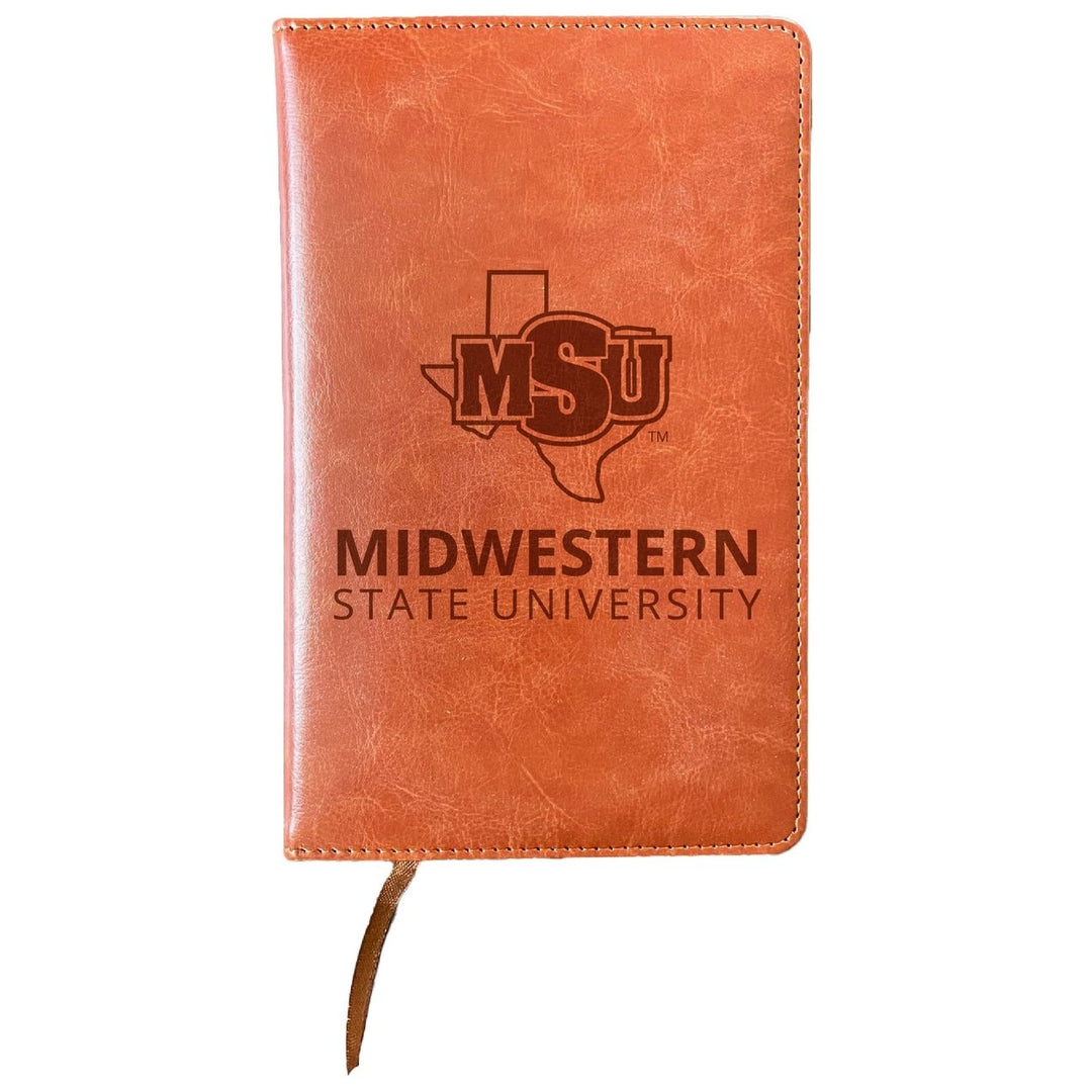 Midwestern State University Mustangs Engraved 8" x 5" Leather Journal Officially Licensed Collegiate Product Image 1