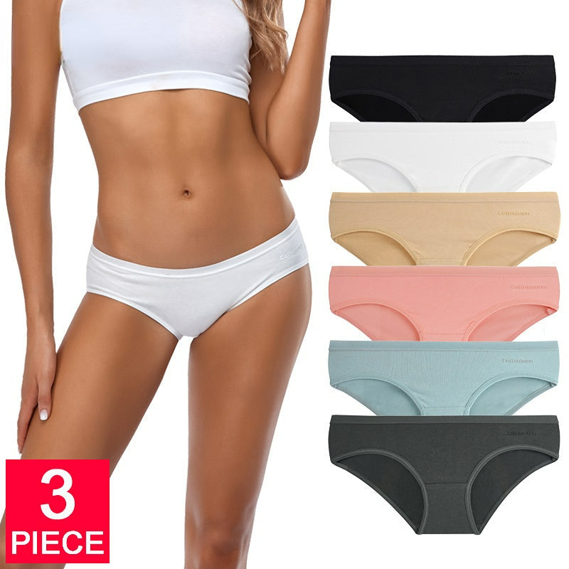 Women Fashion 3Pcs/Lot Panties Cotton Underwear Solid Briefs Girls Low-waist Lingerie G String Soft Breathable Intimates Image 1