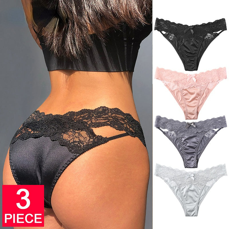 Women Fashion 3Pcs/Lot Lace Panties Low-waist Underwear Female G String Thong Lingerie Temptation Hollow Out Intimates Image 1