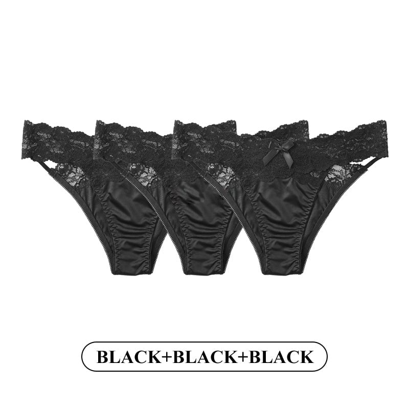 Women Fashion 3Pcs/Lot Lace Panties Low-waist Underwear Female G String Thong Lingerie Temptation Hollow Out Intimates Image 6