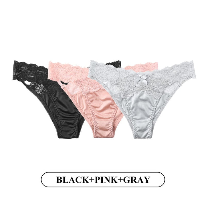 Women Fashion 3Pcs/Lot Lace Panties Low-waist Underwear Female G String Thong Lingerie Temptation Hollow Out Intimates Image 10