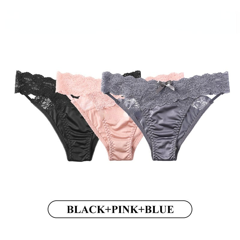 Women Fashion 3Pcs/Lot Lace Panties Low-waist Underwear Female G String Thong Lingerie Temptation Hollow Out Intimates Image 12