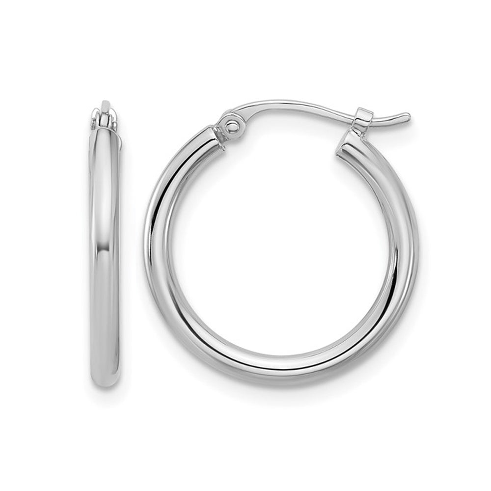 Platinum Polished Classic Round Hoop Earrings (2mm Thick 3/4 inch wide) Image 1