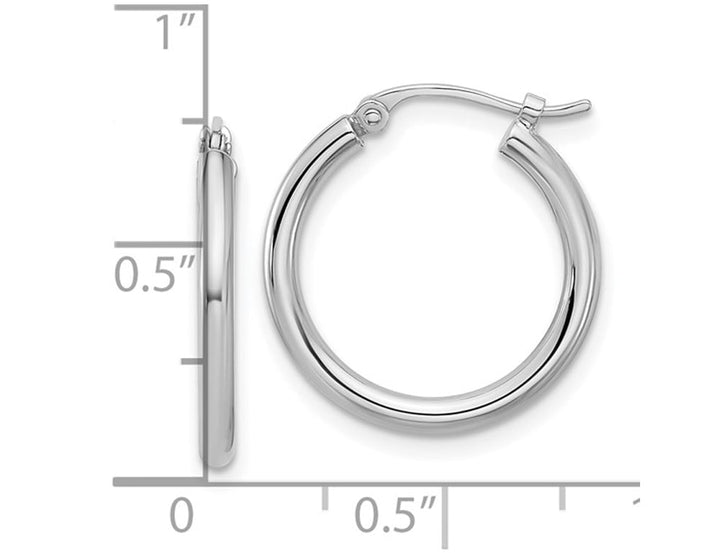 Platinum Polished Classic Round Hoop Earrings (2mm Thick 3/4 inch wide) Image 4