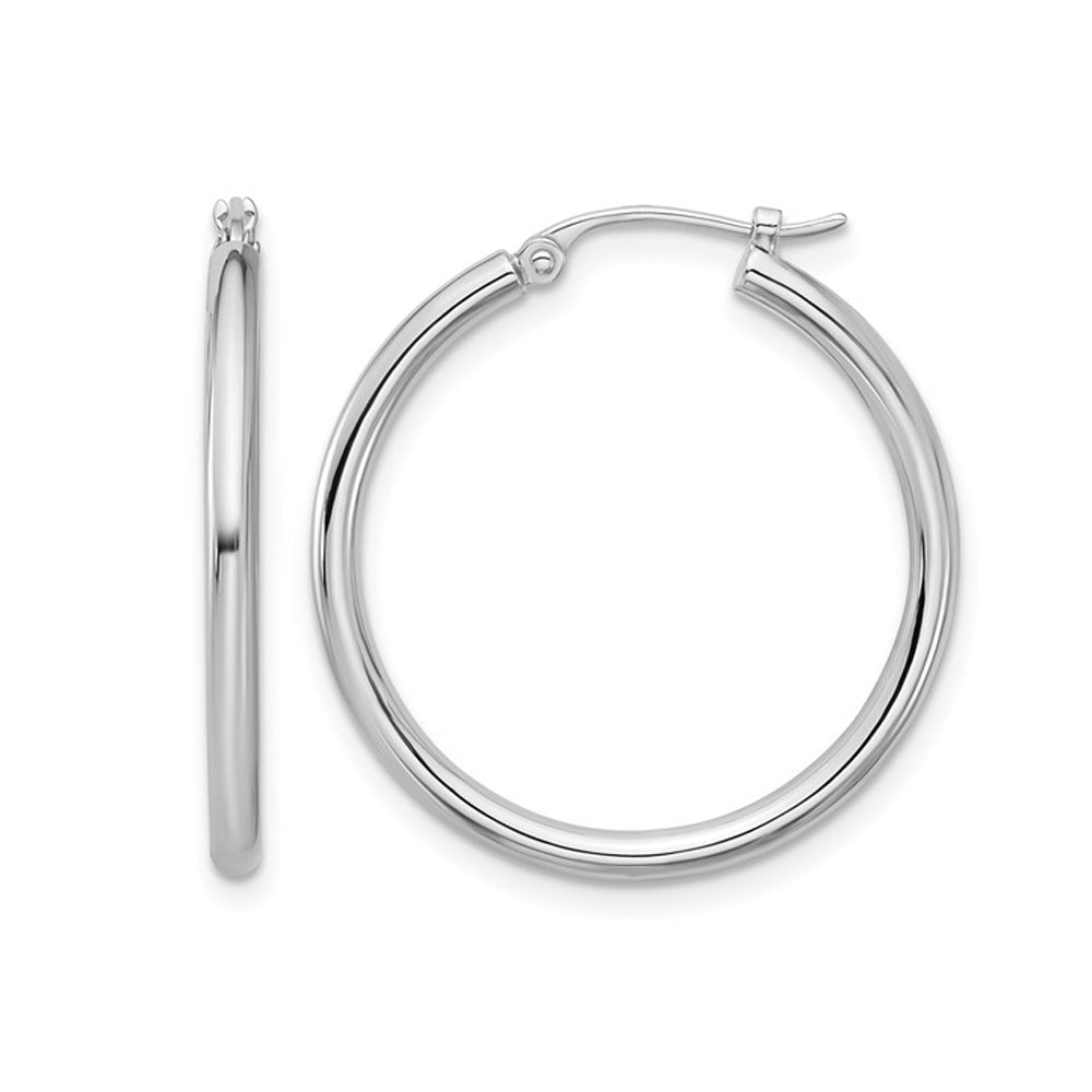 Platinum Polished Round Hoop Earrings (2mm Thick 1 inch wide) Image 1