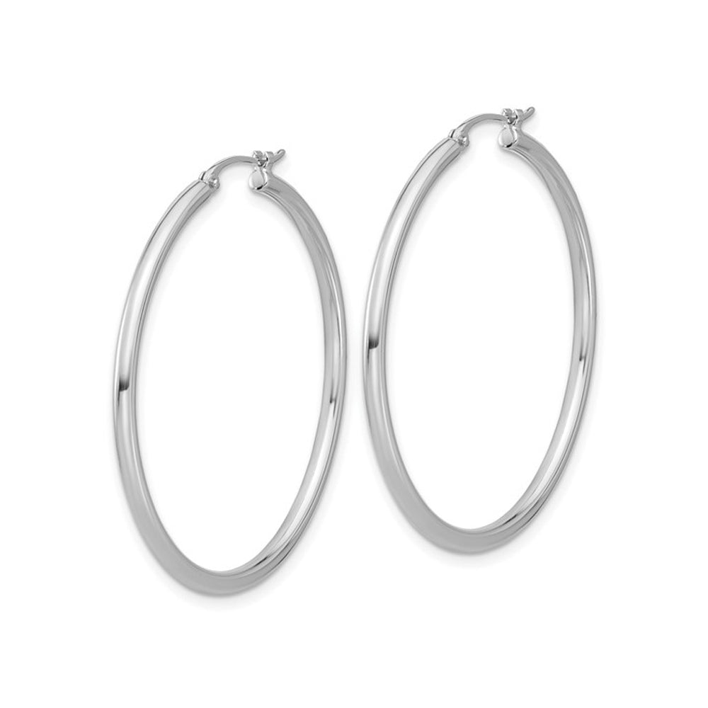 Platinum Polished Round Hoop Earrings (2mm Thick 1 inch wide) Image 3