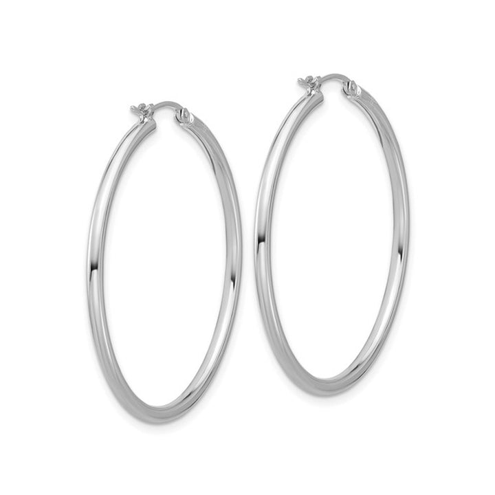 Platinum Polished Round Hoop Earrings (2mm Thick 1 inch wide) Image 4