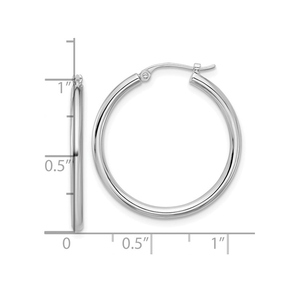 Platinum Polished Round Hoop Earrings (2mm Thick 1 inch wide) Image 4