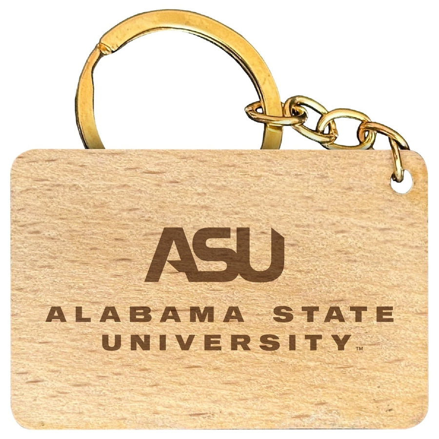 Alabama State University Engraved Flat Wood Keychain 1.5" x 2.5" Officially Licensed Collegiate Product Image 1