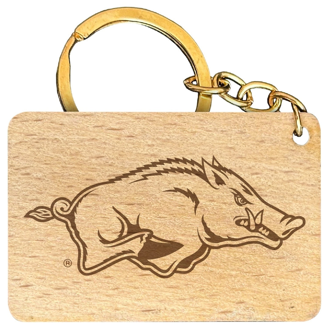 Arkansas Razorbacks Engraved Flat Wood Keychain 1.5" x 2.5" Officially Licensed Collegiate Product Image 1