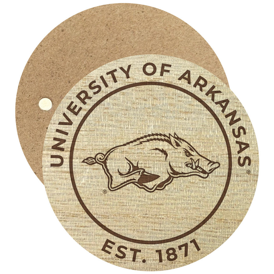 Arkansas Razorbacks Engraved Round Wooden 2.5" Fridge Magnet Officially Licensed Collegiate Product Image 1