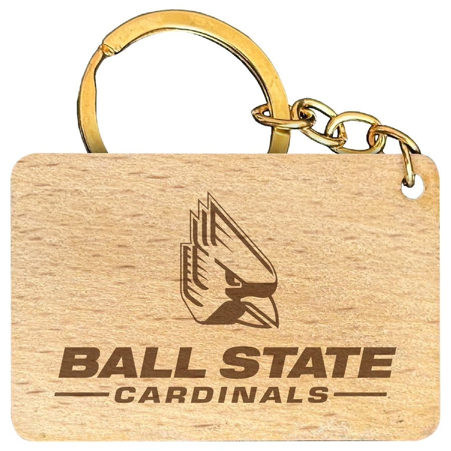 Ball State University Engraved Flat Wood Keychain 1.5" x 2.5" Officially Licensed Collegiate Product Image 1