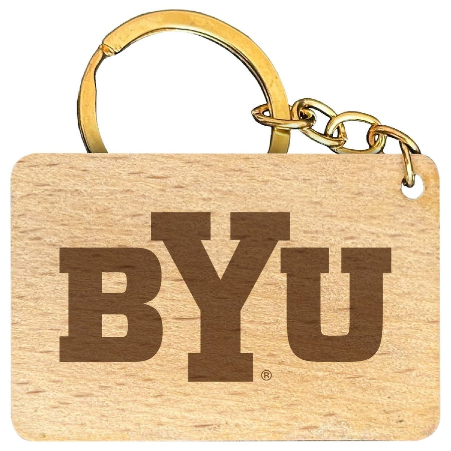 Brigham Young Cougars Engraved Flat Wood Keychain 1.5" x 2.5" Officially Licensed Collegiate Product Image 1