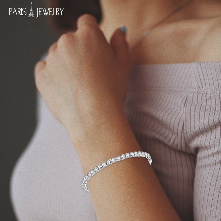 Paris Jewelry 14K White Gold Plated 4 Carat Created White Sapphire Tennis Bracelet Image 2