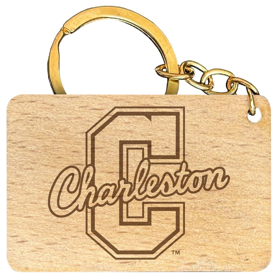 College of Charleston Engraved Flat Wood Keychain 1.5" x 2.5" Officially Licensed Collegiate Product Image 1