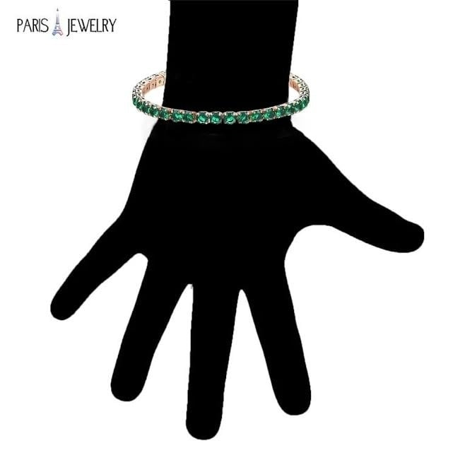 18k Rose Gold 6 Cttw Created Emerald Round Adjustable Tennis Plated Bracelet Image 4