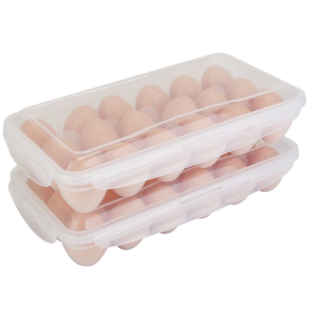 2Pcs Plastic Egg Holder Stackable Egg Storage Box Egg Rack for Refrigerator 18 Cavity Per Container Dishwasher Safe Image 1