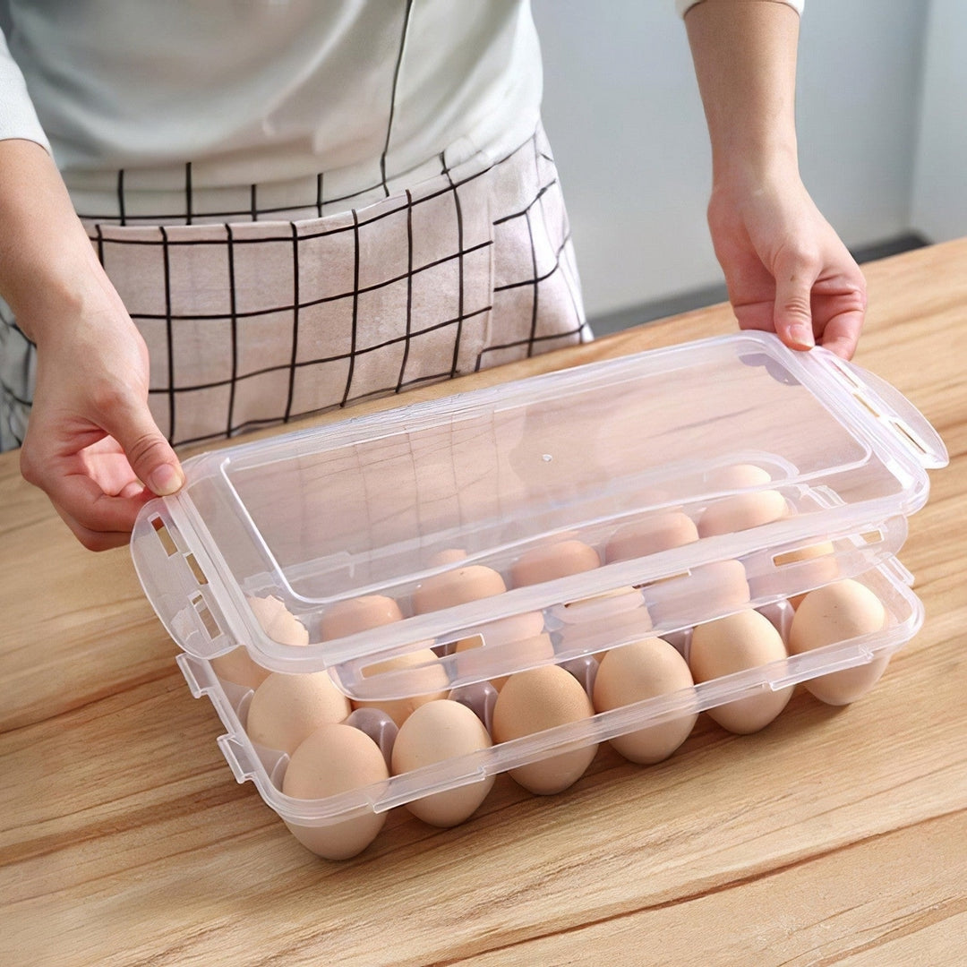 2Pcs Plastic Egg Holder Stackable Egg Storage Box Egg Rack for Refrigerator 18 Cavity Per Container Dishwasher Safe Image 7