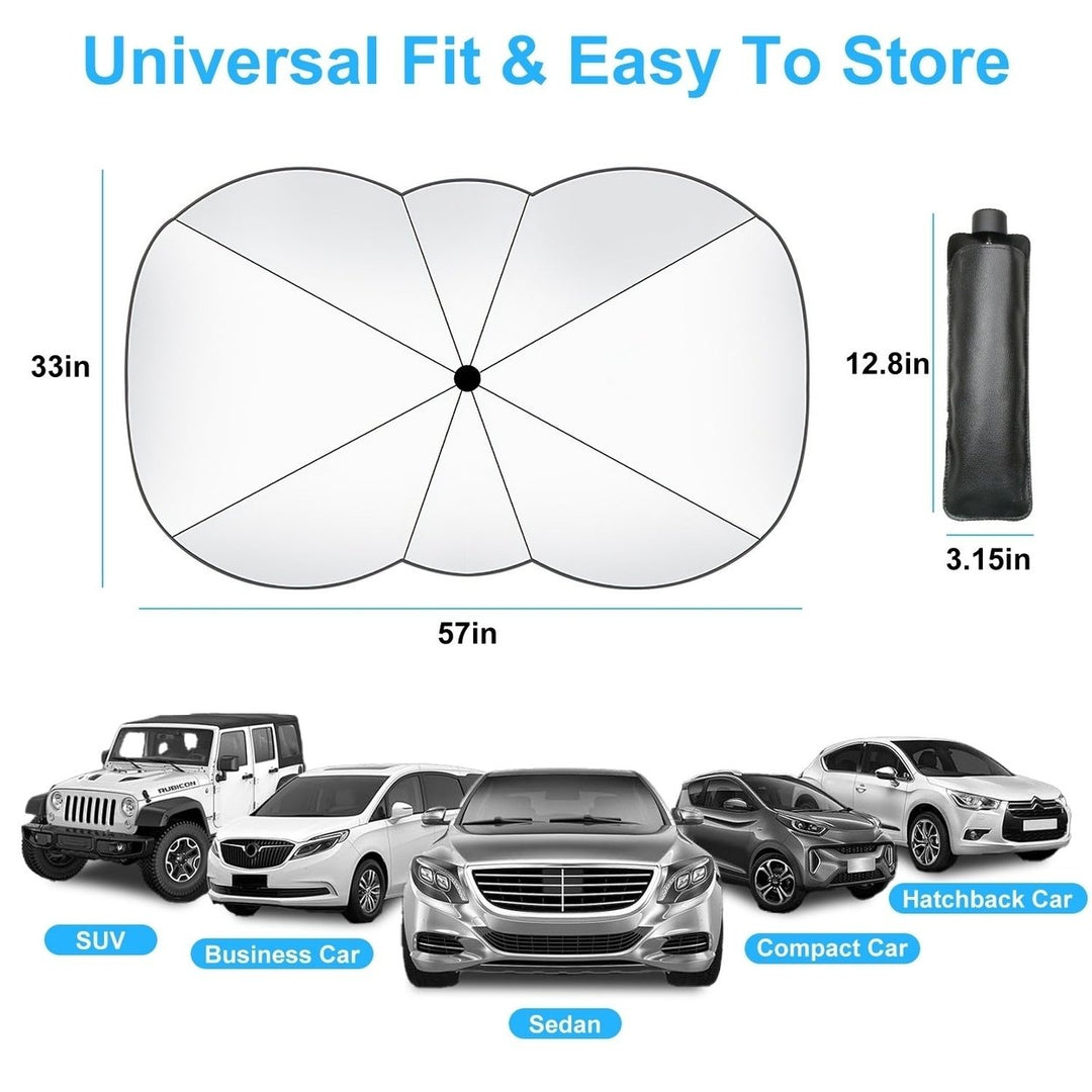 57x33In Foldable Car Sun Umbrella Universal Sun Blocker Shield Shade Silver Titanium Sun Protector with Carry Bag for Image 8