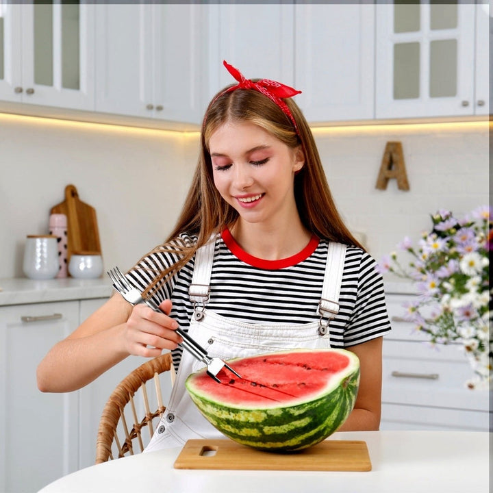 5Pcs 2 in 1 Watermelon Cutter Slicer Fork Stainless Steel Dual Head Watermelon Fruit Cutting Fork Knife For Summer Image 8