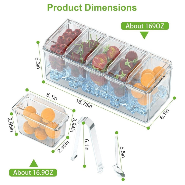 Ice Chilled Condiment Caddy Serving Tray Container Bar Garnish Holder Salad Platter Server Food Storage with 5 Removable Image 2