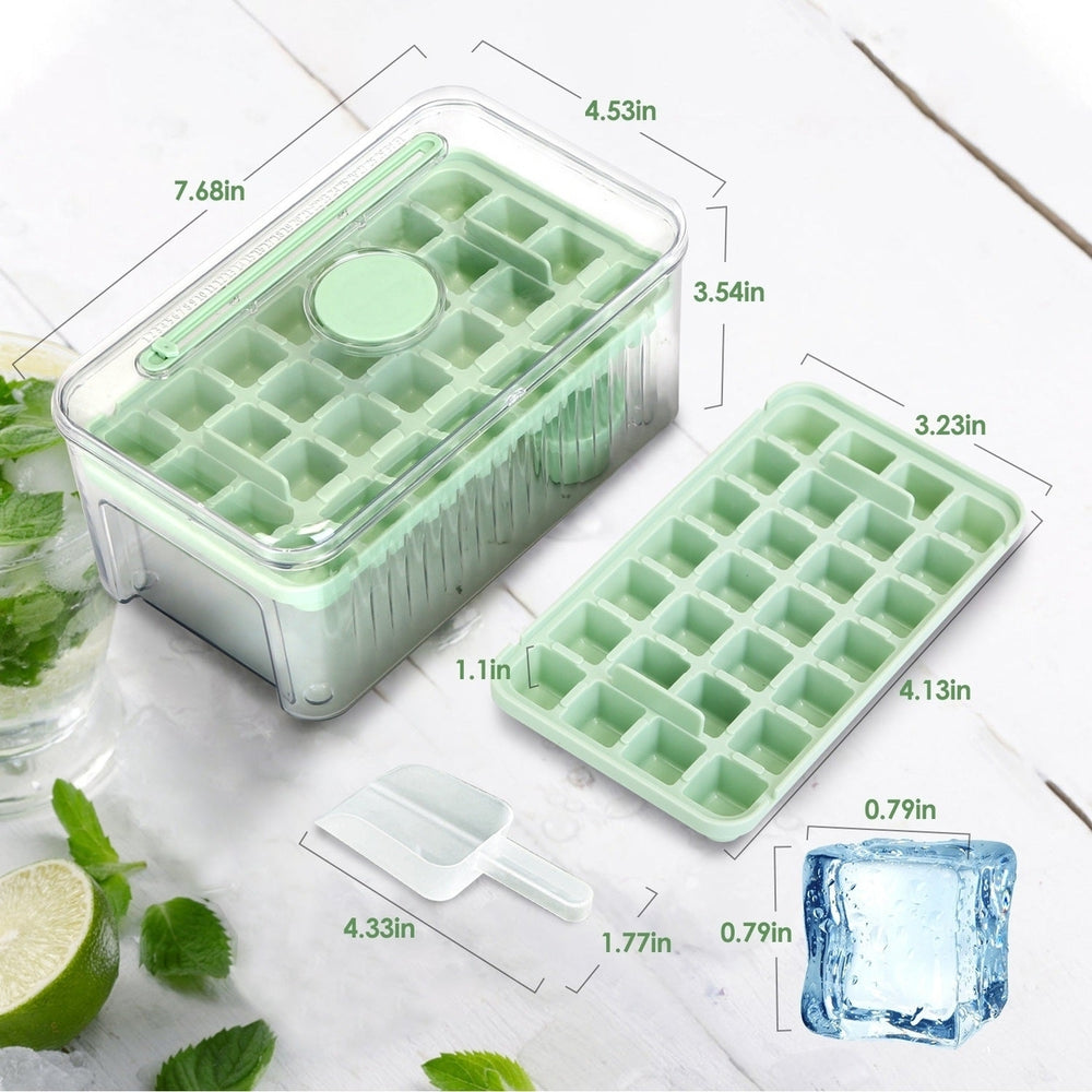 Ice Cube Tray With Lid And Bin Plastic Ice Trays Pop Ice Mold 2 Ice Cube Trays with Scoop Easy Release Stackable Image 2