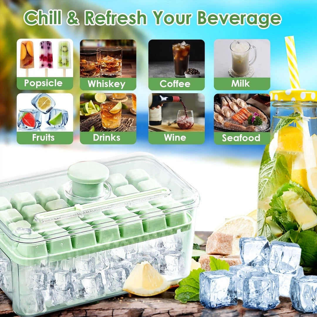 Ice Cube Tray With Lid And Bin Plastic Ice Trays Pop Ice Mold 2 Ice Cube Trays with Scoop Easy Release Stackable Image 3