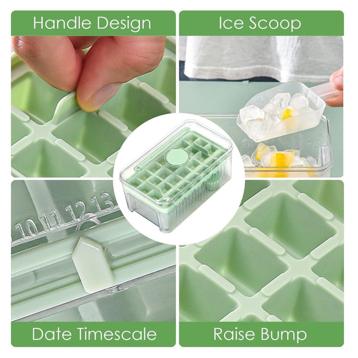 Ice Cube Tray With Lid And Bin Plastic Ice Trays Pop Ice Mold 2 Ice Cube Trays with Scoop Easy Release Stackable Image 4