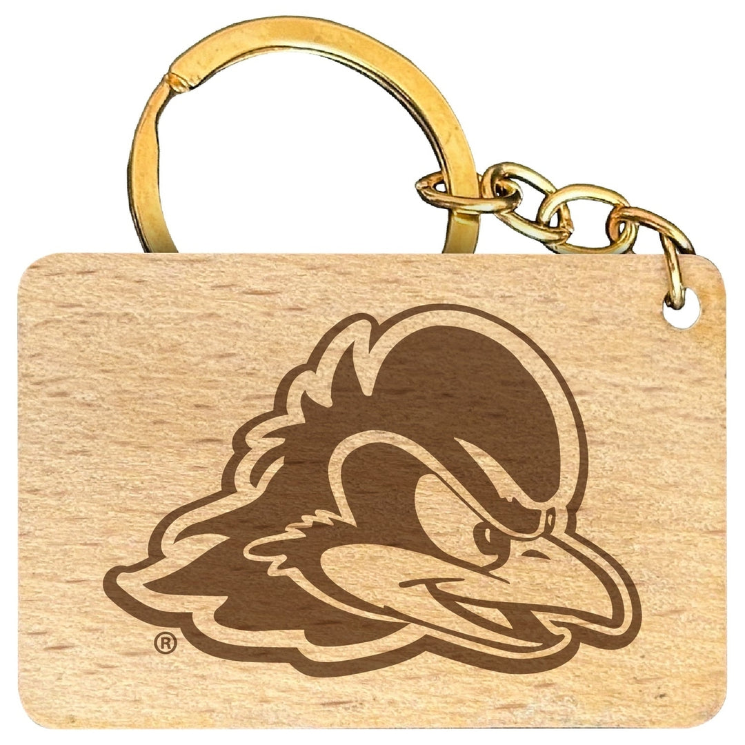 Delaware Blue Hens Engraved Flat Wood Keychain 1.5" x 2.5" Officially Licensed Collegiate Product Image 1