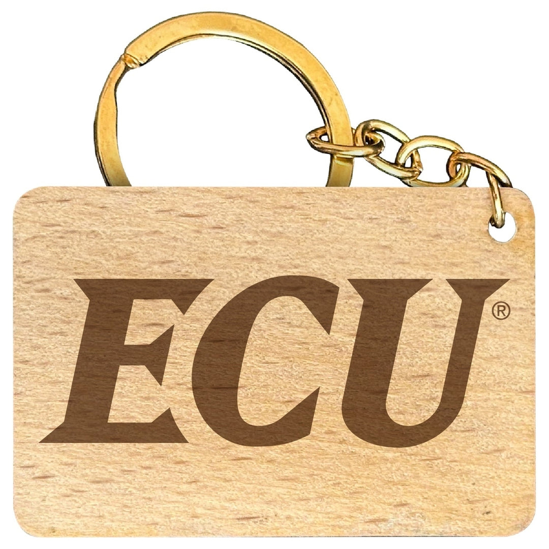 East Carolina Pirates Engraved Flat Wood Keychain 1.5" x 2.5" Officially Licensed Collegiate Product Image 1