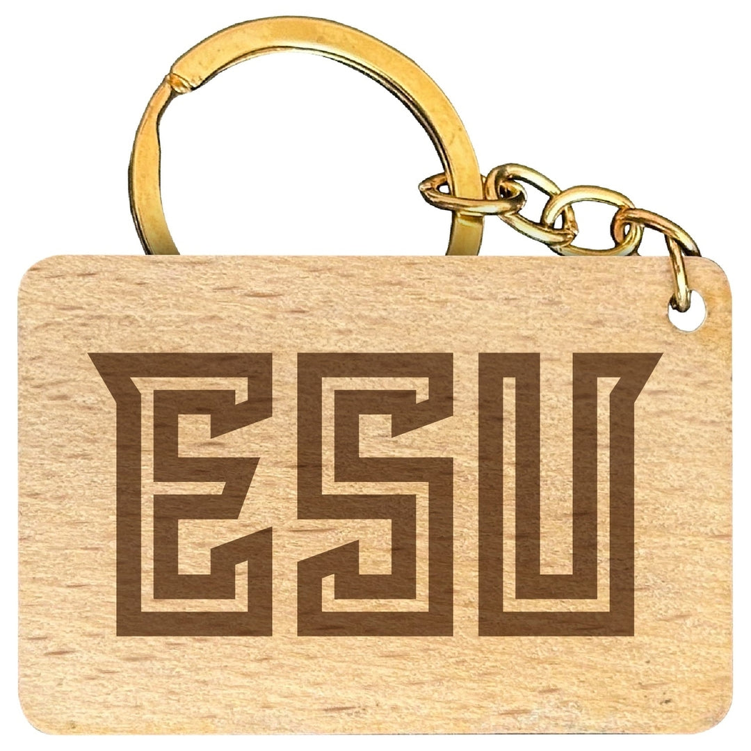 East Stroudsburg University Engraved Flat Wood Keychain 1.5" x 2.5" Officially Licensed Collegiate Product Image 1