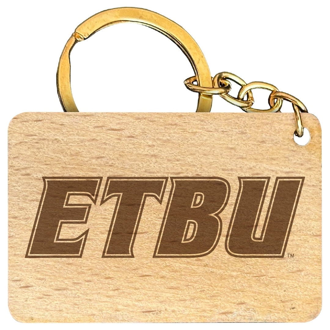 East Texas Baptist University Engraved Flat Wood Keychain 1.5" x 2.5" Officially Licensed Collegiate Product Image 1