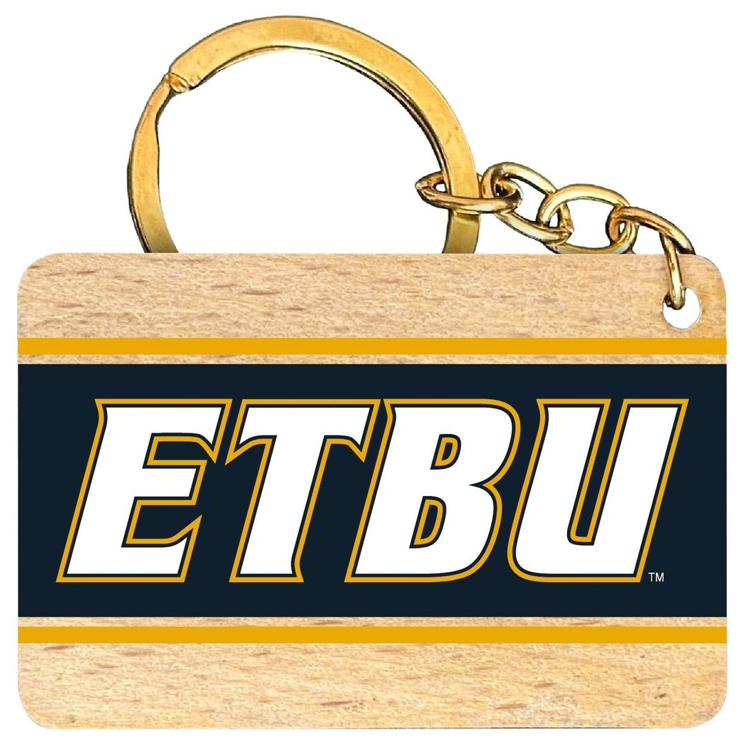 East Texas Baptist University Flat Wood Keychain 1.5" x 2.5" Officially Licensed Collegiate Product Image 1