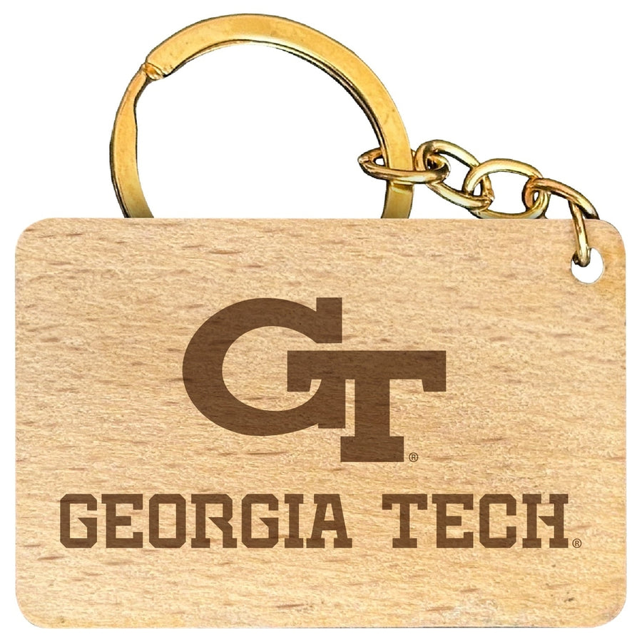 Georgia Tech Yellow Jackets Engraved Flat Wood Keychain 1.5" x 2.5" Officially Licensed Collegiate Product Image 1