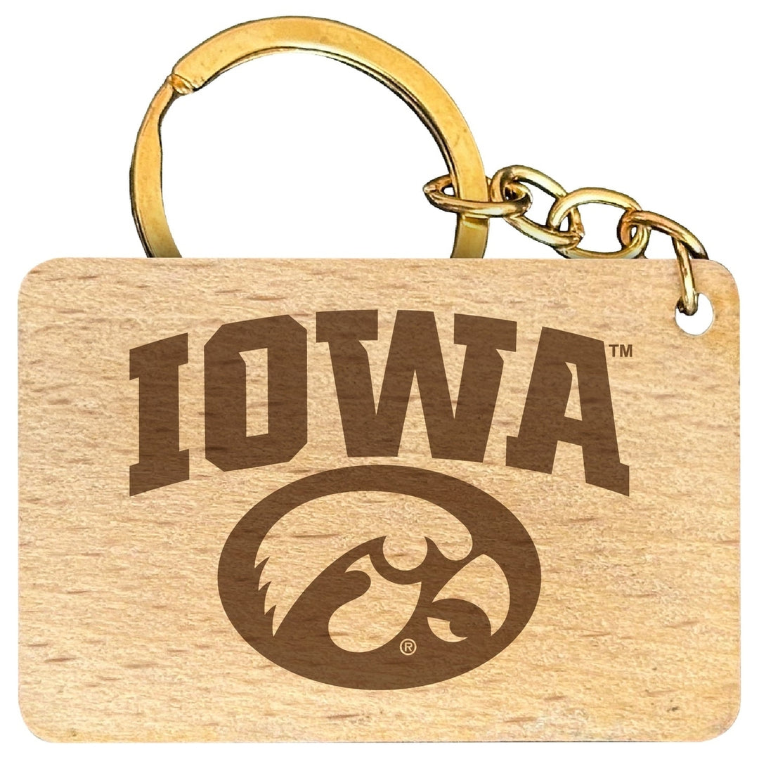 Iowa Hawkeyes Engraved Flat Wood Keychain 1.5" x 2.5" Officially Licensed Collegiate Product Image 1