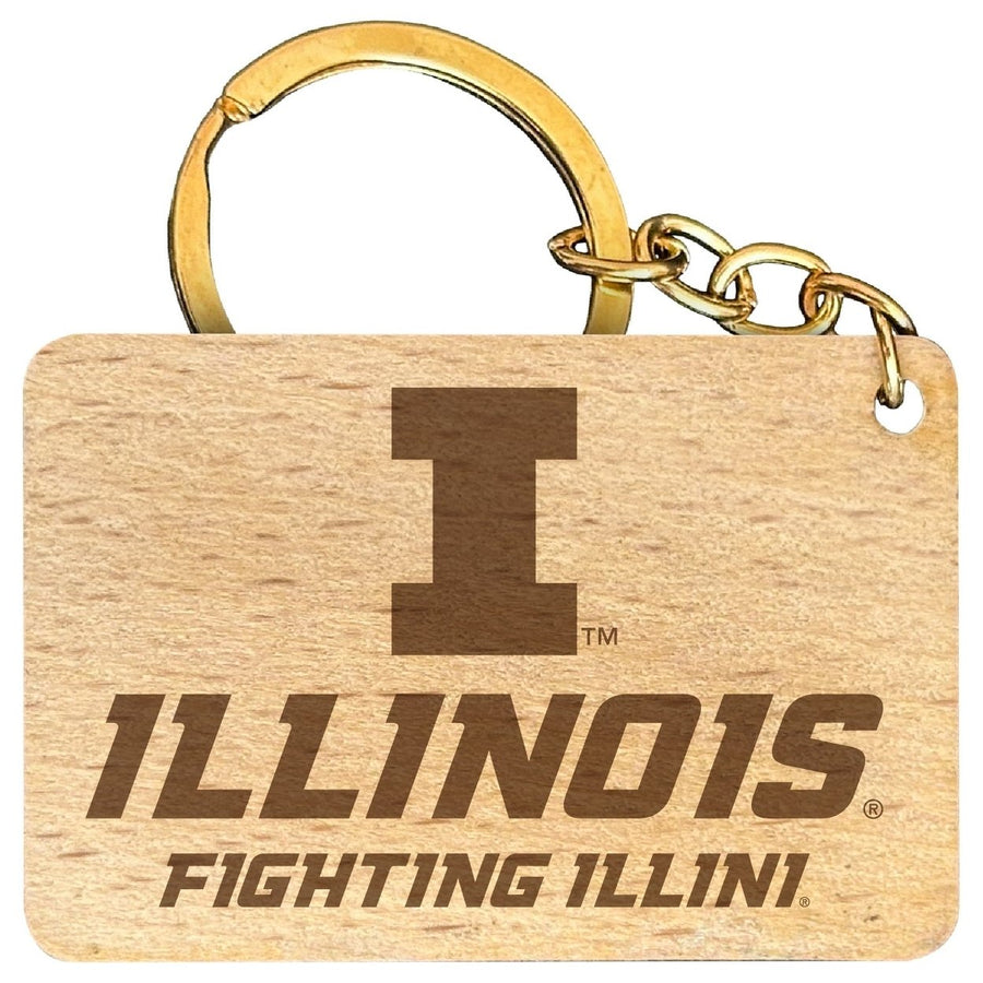 Illinois Fighting Illini Engraved Flat Wood Keychain 1.5" x 2.5" Officially Licensed Collegiate Product Image 1