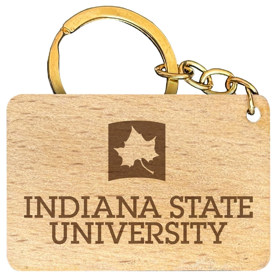 Indiana State University Engraved Flat Wood Keychain 1.5" x 2.5" Officially Licensed Collegiate Product Image 1