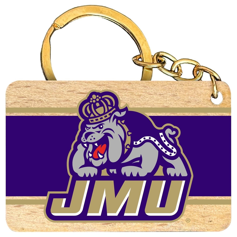 James Madison Dukes Flat Wood Keychain 1.5" x 2.5" Officially Licensed Collegiate Product Image 1